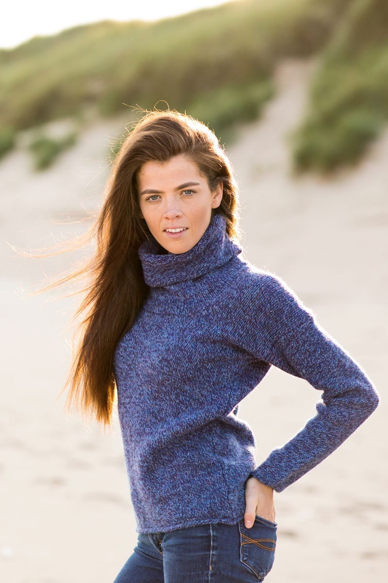 Womens Scottish drop shoulder jumper in light teal - The Croft House