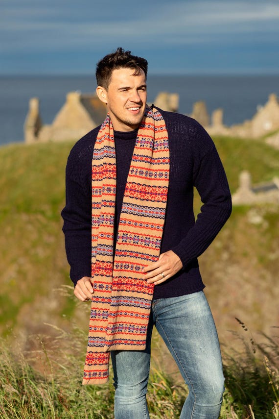 Écharpe Tube Unisexe 100% Cachemire D'Ecosse - Bleu Marine/rouge/blanc - Neuf Avec étiquettes