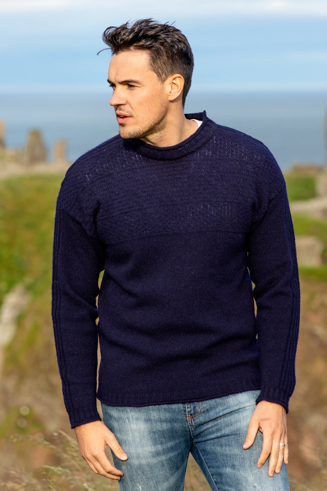 3 Colours. Mens Gansey Jumper Sweater Pullover Shetland - Etsy