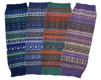 Wool Fair isle wrist warmer fingerless gloves - Blue, Green, Aqua, Purple, pink, orange. Clyde pattern