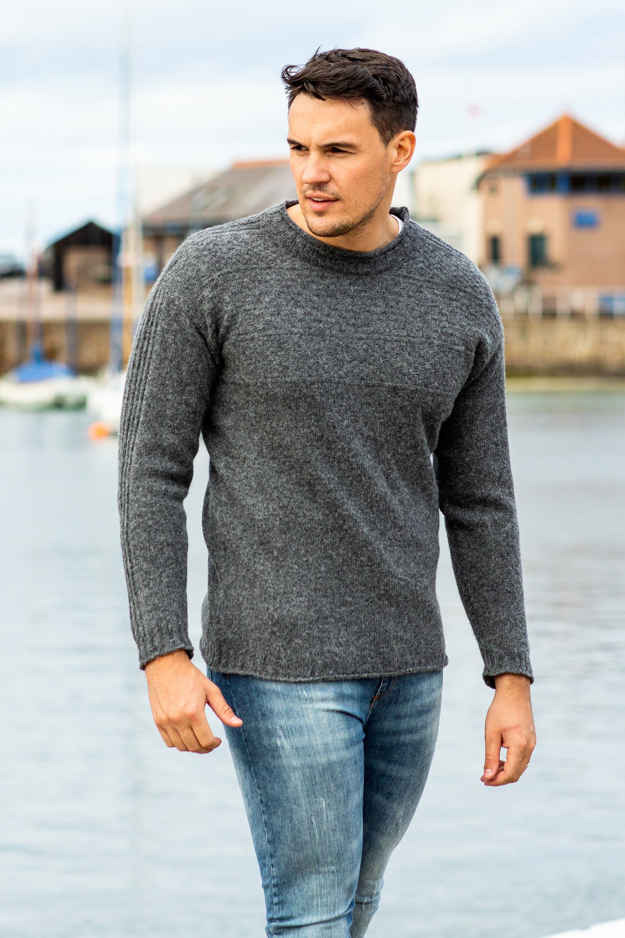 Shetland Crew Neck Jumper Mens - Grey