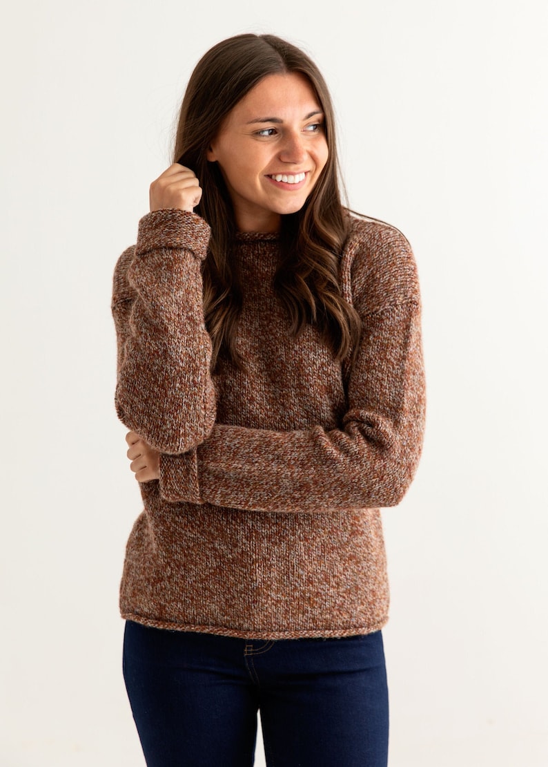 Scottish wool chunky womens jumper sweater in Autumn rust marl