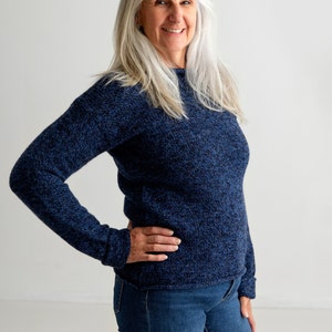 Womens blue marl wool sweater with chunky cuff. Jumper made in Scotland