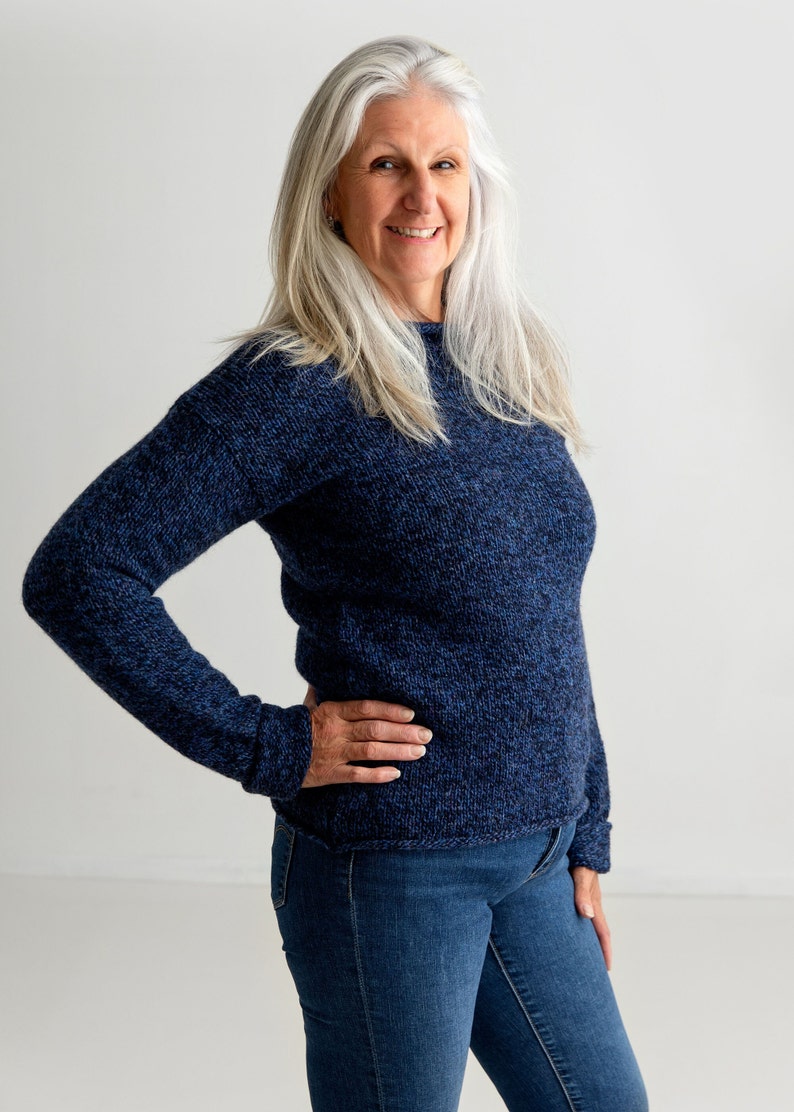 Womens blue marl wool sweater with chunky cuff. Jumper made in Scotland