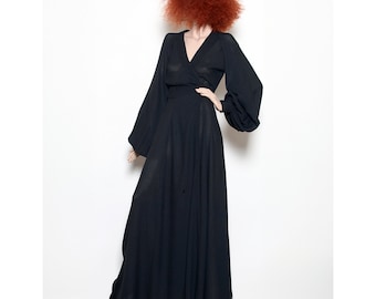 Iconic 1970 vintage black moss crepe backless OSSIE CLARK Cudly dress