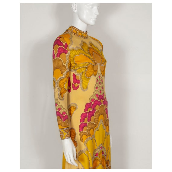 Stunning early 1970s vibrant gold silk Art Deco p… - image 4