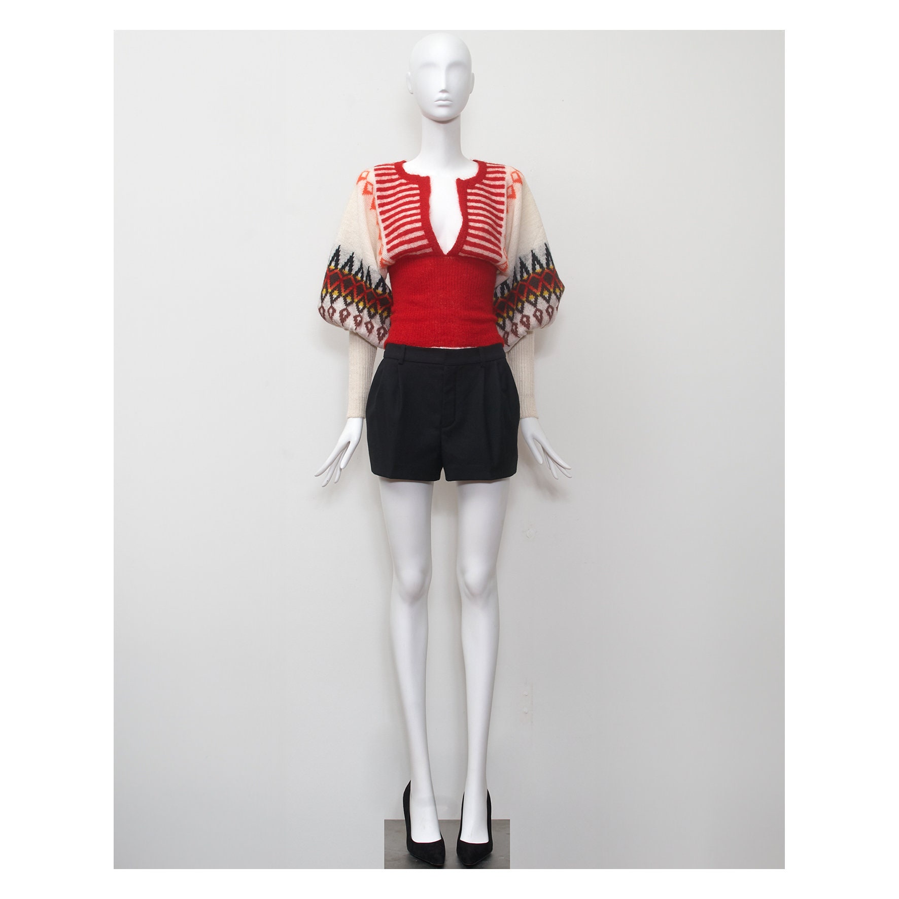Rare vintage 1978  runway balloon sleeved sexy plunging KANSAI YAMAMOTO knitted sweater