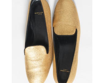 Vintage YVES SAINT LAURENT goud metallic leren ballerina's, nieuw