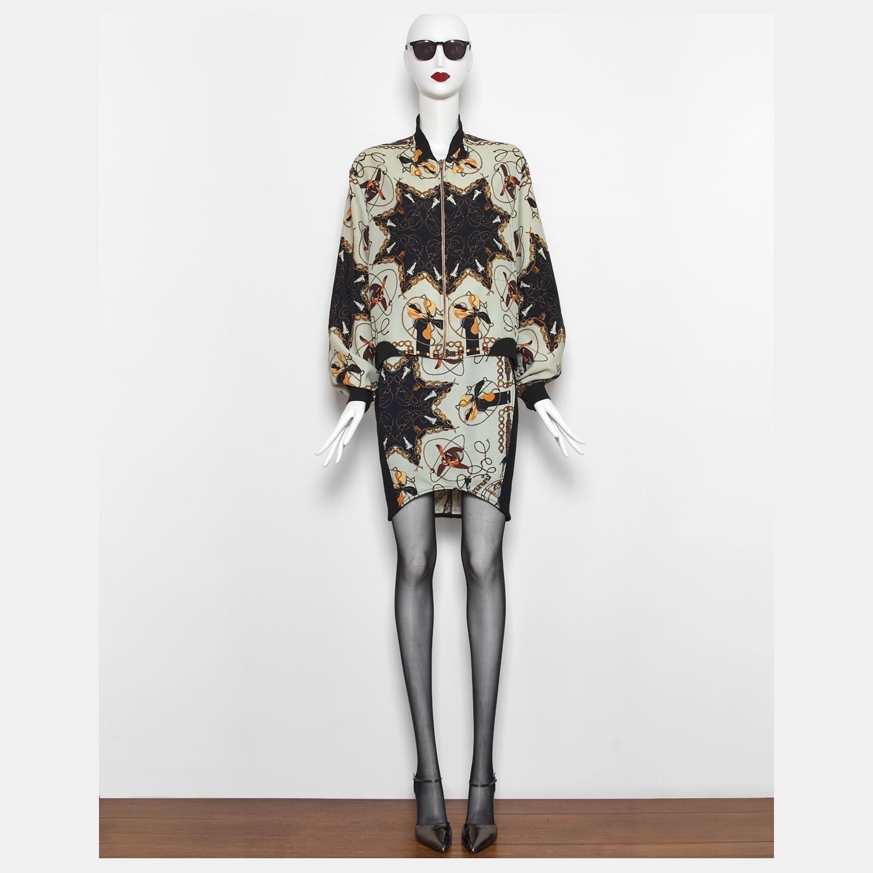 Vintage 1988 Jean Paul Gaultier Fan Print Bomber Jacket & Skirt 