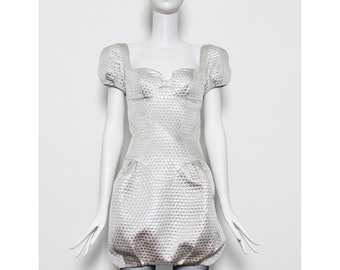 Rare vintage 1990s silver sculptured bustier bubble THIERRY MUGLER cocktail dress