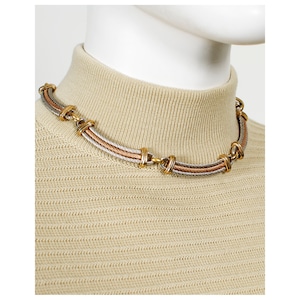 Vintage 1980s tri-colore gold plated CHRISTIAN DIOR signed chain necklace