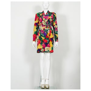 Stunning vintage 1980s silk floral draped UNGARO goddess tulip cocktail dress