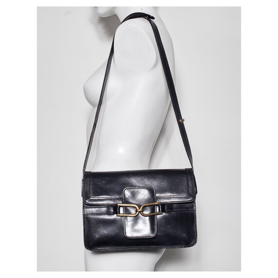 Vintage 1970s signed black horse bit GUCCI leather