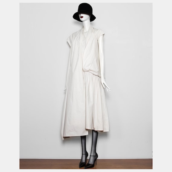 Dries Van Noten, Iconic vintage 1999 chalk minimalist DRIES VAN NOTEN 2 pieces silhouette dress