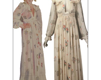 Iconic vintage 1970 flirty satin back Celia Birtwell bouquet print OSSIE  CLARK dress