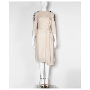 Vintage Yves Saint Laurent Cocktail Dress: Creme Wool Embroidered Beaded