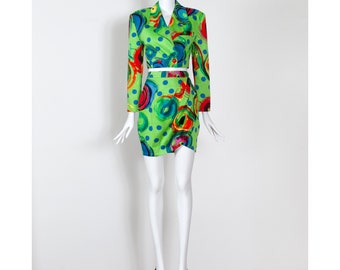 Vintage 1991 Gianni Versace Runway Skirt Suit: Acid Green Pop Art