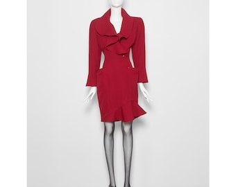 Iconic Vintage FW 1989 Runway Dramatic Red Sculptural THIERRY MUGLER Goddess Dress
