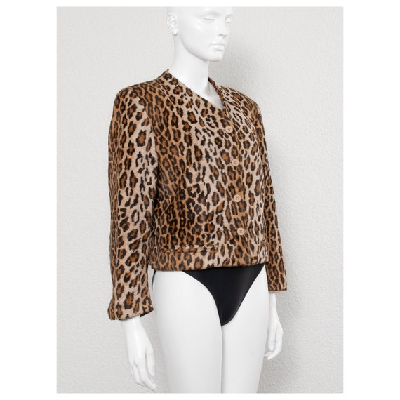 Vintage 1990s faux fur leopard print KENZO croppe… - image 3