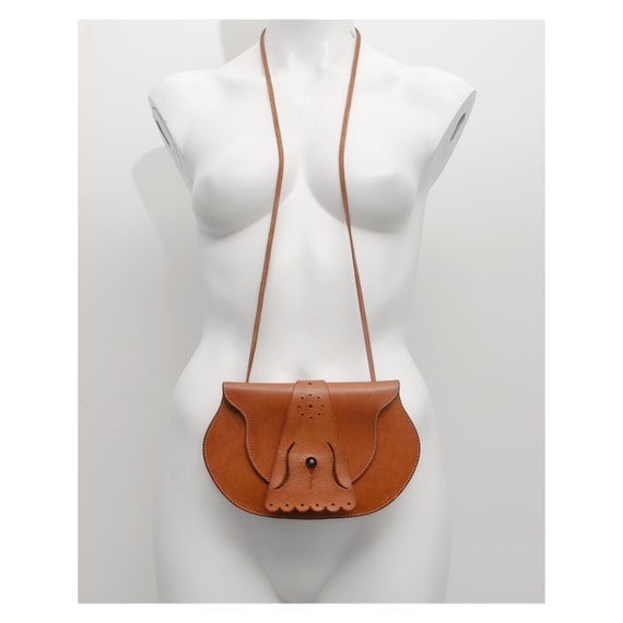 Rare vintage 1970s signed tan saddle leather KENZO