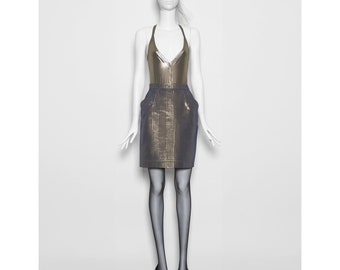 Vintage 90s YSL Gold Moiré Mini Skirt - Made in France