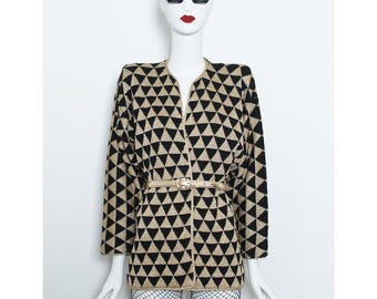 Vintage 1981 Kansai Yamamoto Cardigan: Gold Lamé Knit Pyramid Design