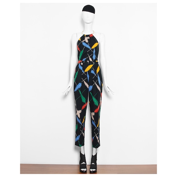Fab vintage 1980s feather print backless ALIBI, Paris disco pant suit