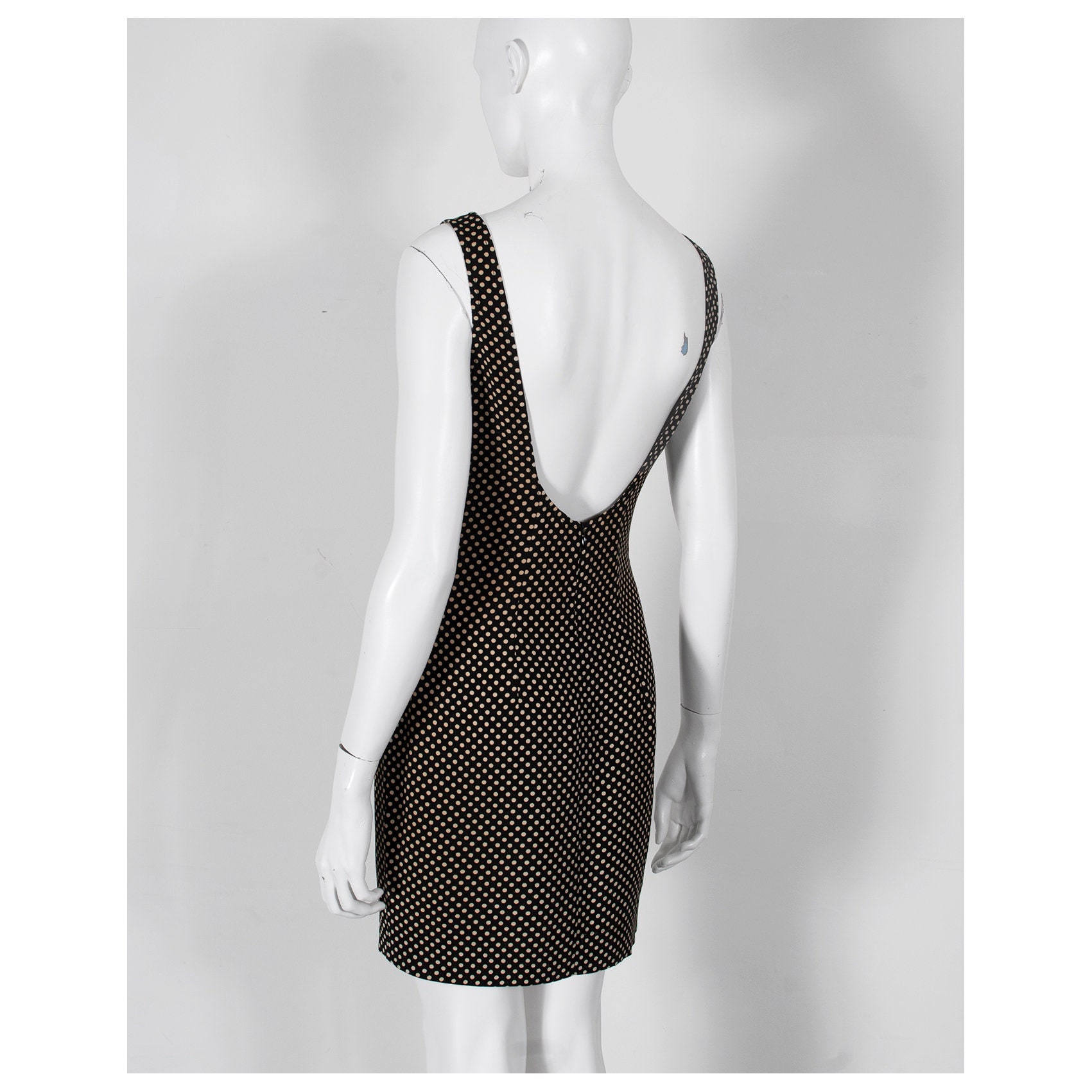 Stunning vintage 1990s black 3D polkadot print KENZO backless mini dress