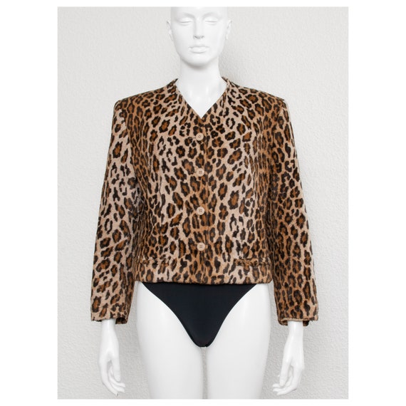 Vintage 1990s faux fur leopard print KENZO croppe… - image 1