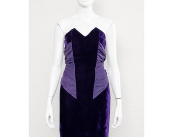 Stunning vintage 1980s purple velvet boned corset LANVIN cocktail dress