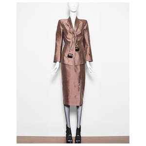 Iconic vintage 2000 runway bronze raw silk goddess THIERRY MUGLER pencil skirt suit
