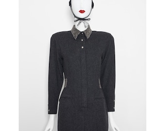 Rare vintage 1986 grey wool copper studded CLAUDE MONTANA gold label dress