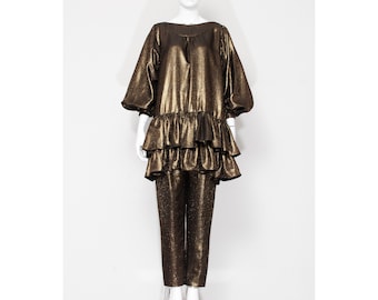 Rare vintage late 1970s gold lame ruffled FONG LENG pant suit