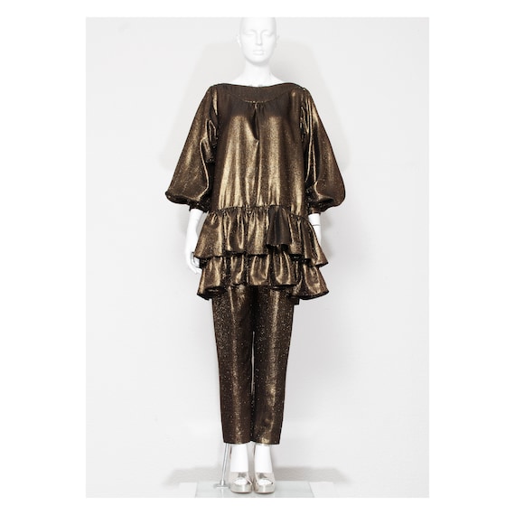 Rare vintage late 1970s gold lame ruffled FONG LEN