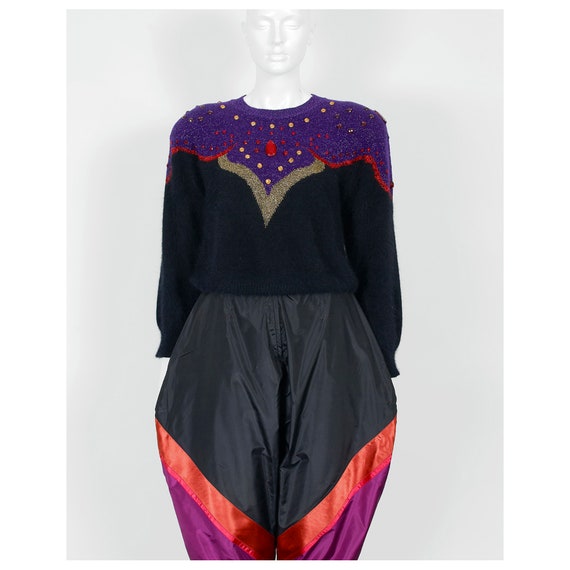 Stunning vintage 1980s silk culottes & knitted sw… - image 2