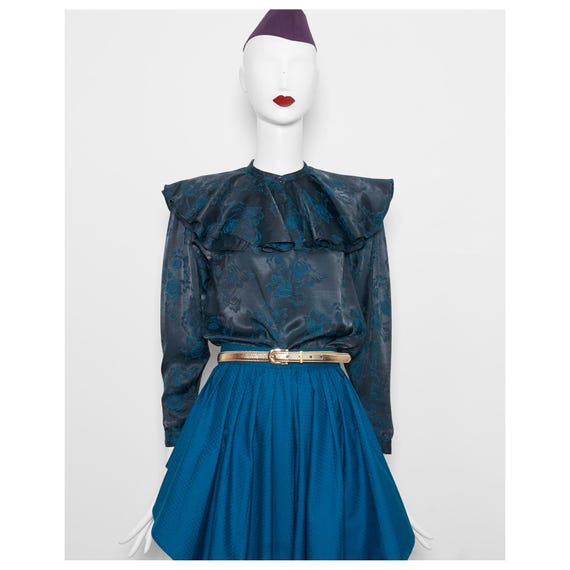 Kenzo, Rare vintage A/W 1979 documented runway KENZO satin floral brocade pierrot blouse