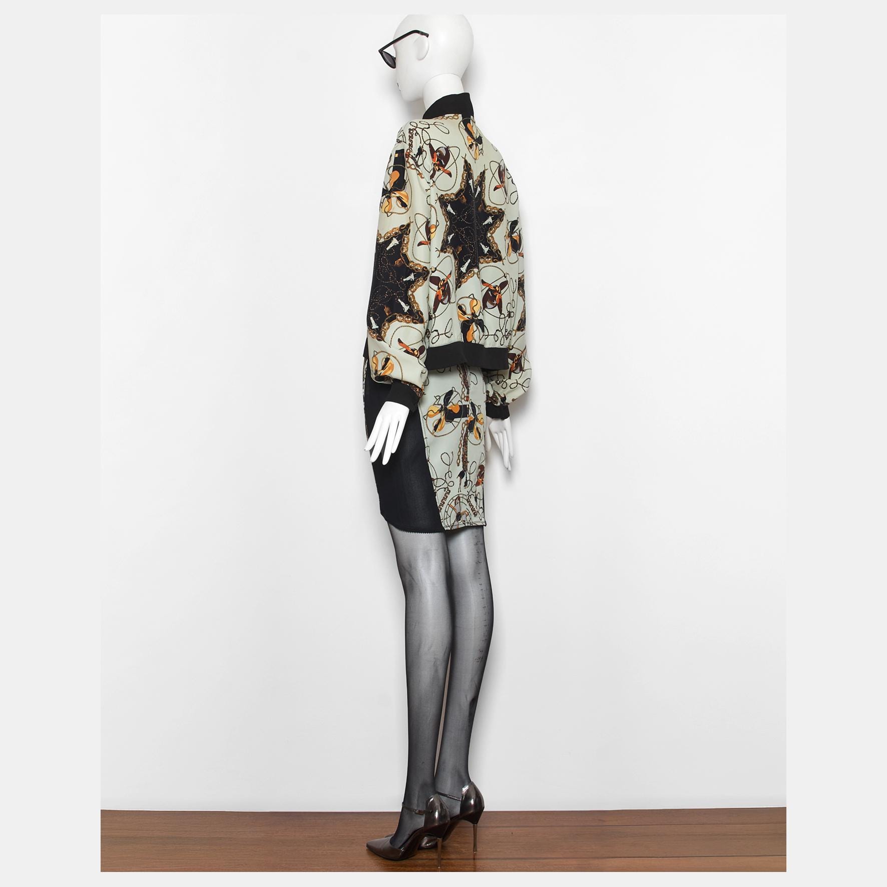 Vintage 1988 Jean Paul Gaultier Fan Print Bomber Jacket & Skirt 
