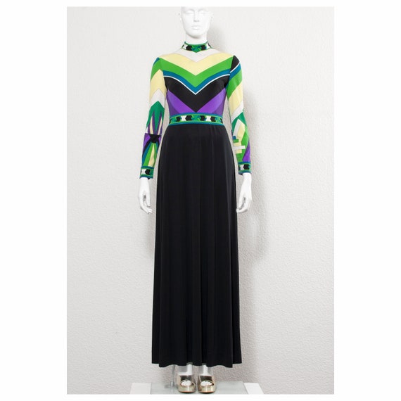Stunning vintage 1970s vibrant Art Deco chevron pr