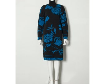 ヴィンテージ80年代 LEONARD Paris ニットセータードレス：鮮やかな花柄