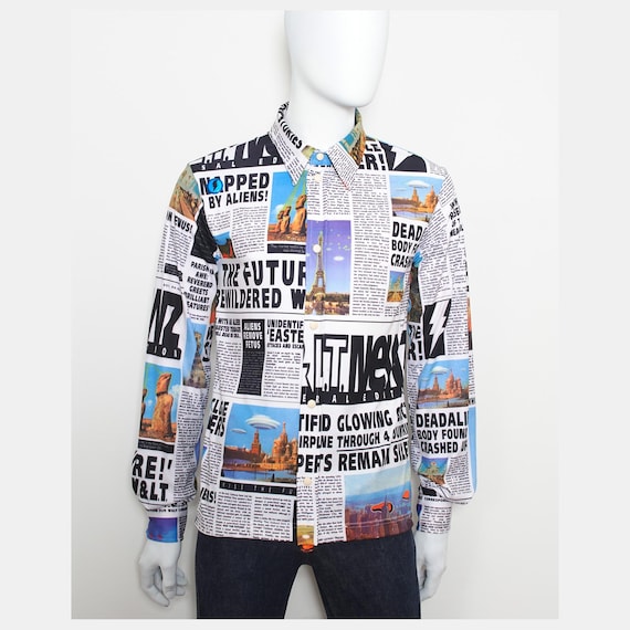 Walter Van Beirendonck, vintage Walter Van Beirendonck S/S'97 "Alien Newspaper Article" Shirt unisex novelty shirt