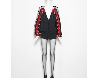 Rare vintage late 1981 red black white Aztec ajour knit KANSAI YAMAMOTO oversized cardigan