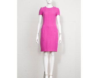 Fab vintage pink tweed crepe Yves Saint Laurent body con pencil dress