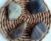 Set of Four (4) Chocolate and Sage Multicolor Beach Stones Coastal Rocks for Nautical Collection Crafts Wishing Wedding Decor Zen Healing