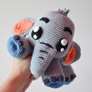 Crochet PATTERN No 1633 - Grey Elephant Echo by Krawka, cute crochet plush