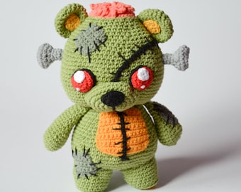 Crochet PATTERN No 1635 - Frankie the zombie teddy bear by Krawka, Frankenstein's monster, zombies, Halloween, creepy cute crochet