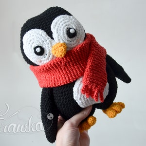 Crochet PATTERN No 1901 Winter penguin with red scarf pattern by Krawka
