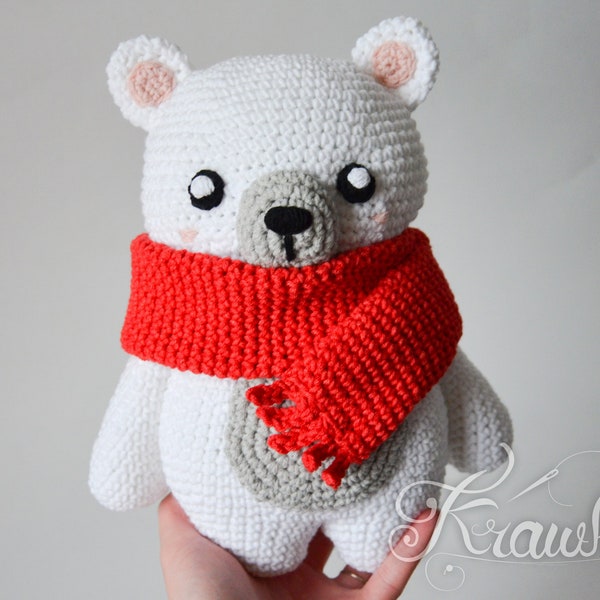 Crochet PATTERN No 1817 Polar bear with red scarf pattern by Krawka