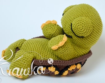 Crochet Pattern English (PDF)Sleeping Turtle by Krawka, Amigurumi Tortoise Toy, Baby Nursery (Download)