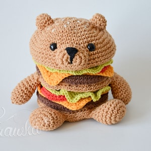 Crochet PATTERN No 1807 HamBEARger tasty food pattern by Krawka