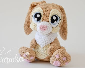 Crochet PATTERN No 1730 Miss Bunny crochet pattern by Krawka, cute girly bunny rabbit crochet animal